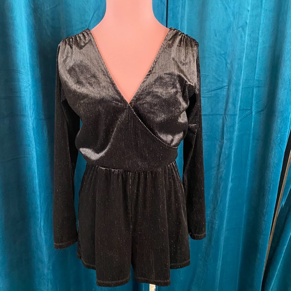 Wild Fable Velour Faux Wrap Romper Black - Picture 3 of 10